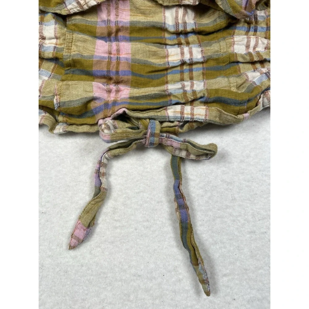 Free People Whitley Top L Women Casual Plaid Strapless Ruffle Blouse‎